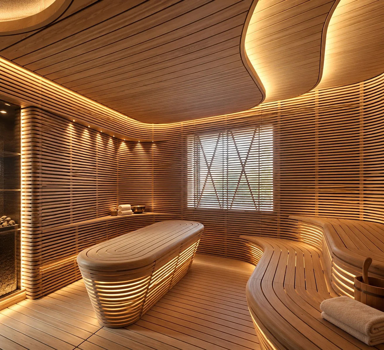 Curved timber sauna